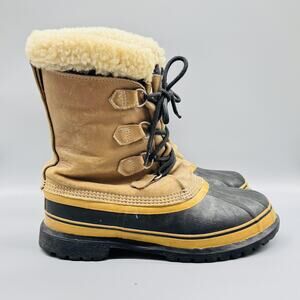 Sorel Boots Men 11 Black Brown Leather Caribou Waterproof Lined Snow 90s Vintage